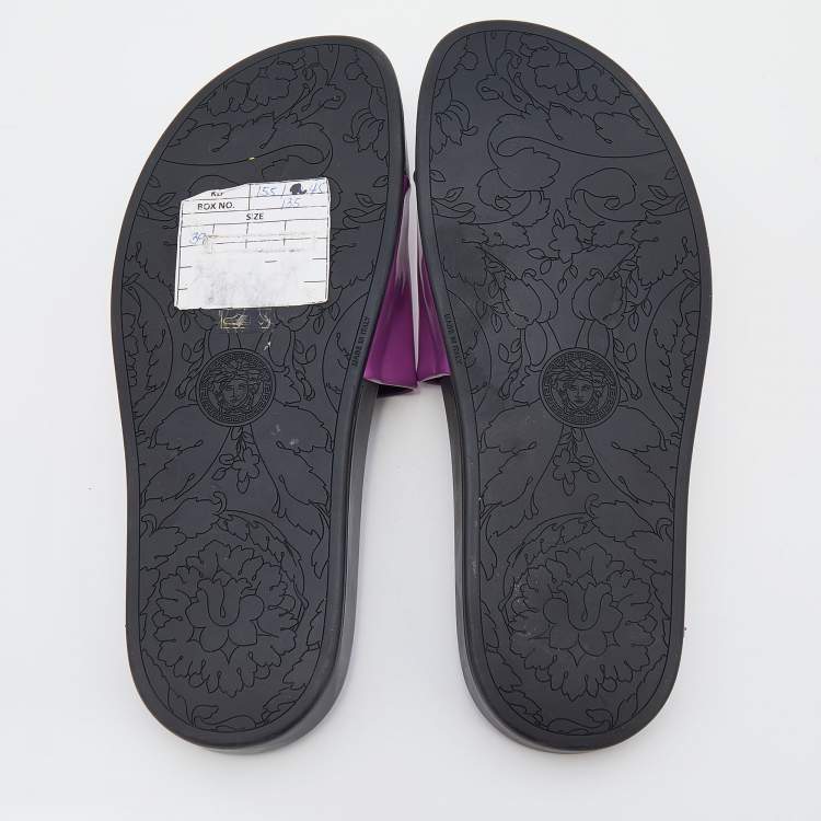 Pre Owned Versace Pink Leather Medusa Flat Slide Sandals Size 39