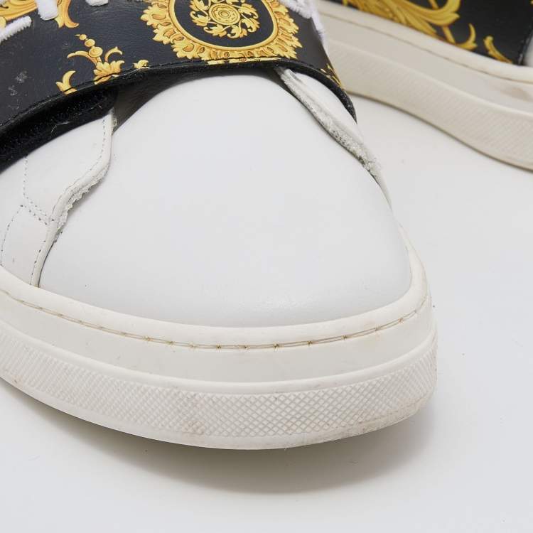 Pre Owned Versace White Leather Baroque Printed Logo Low Top Sneakers Size 39