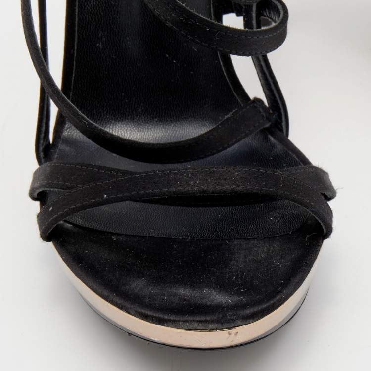 Pre Owned Versace Black Satin Strappy Sandals Size 37