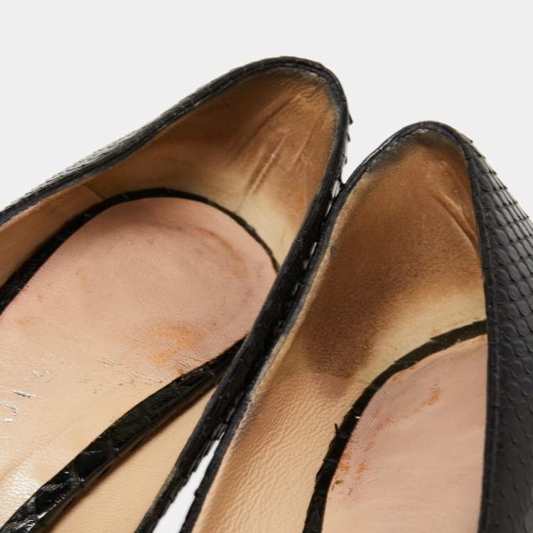 Pre Owned Versace Black Snakeskin Embossed Leather Open Toe Pumps Sze 36.5
