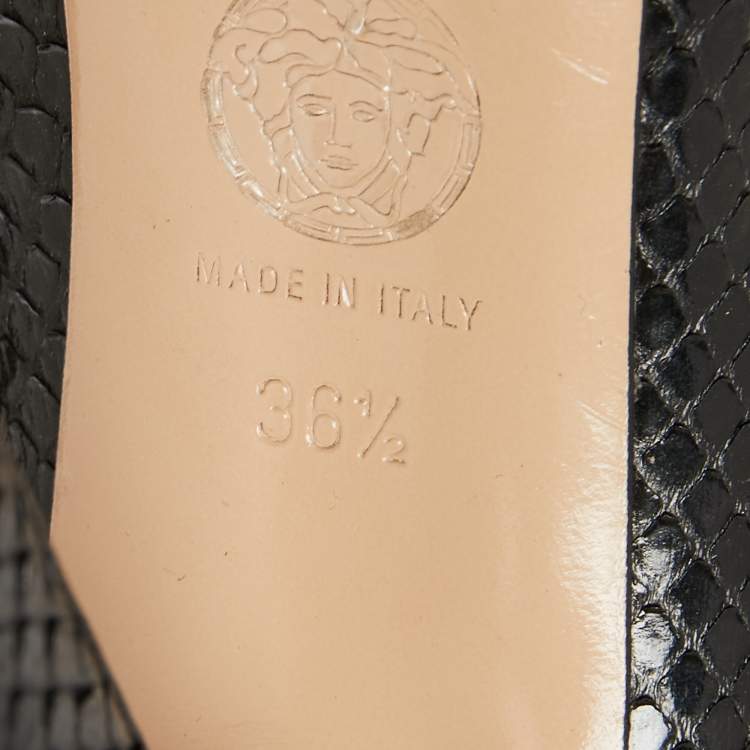 Pre Owned Versace Black Snakeskin Embossed Leather Open Toe Pumps Sze 36.5