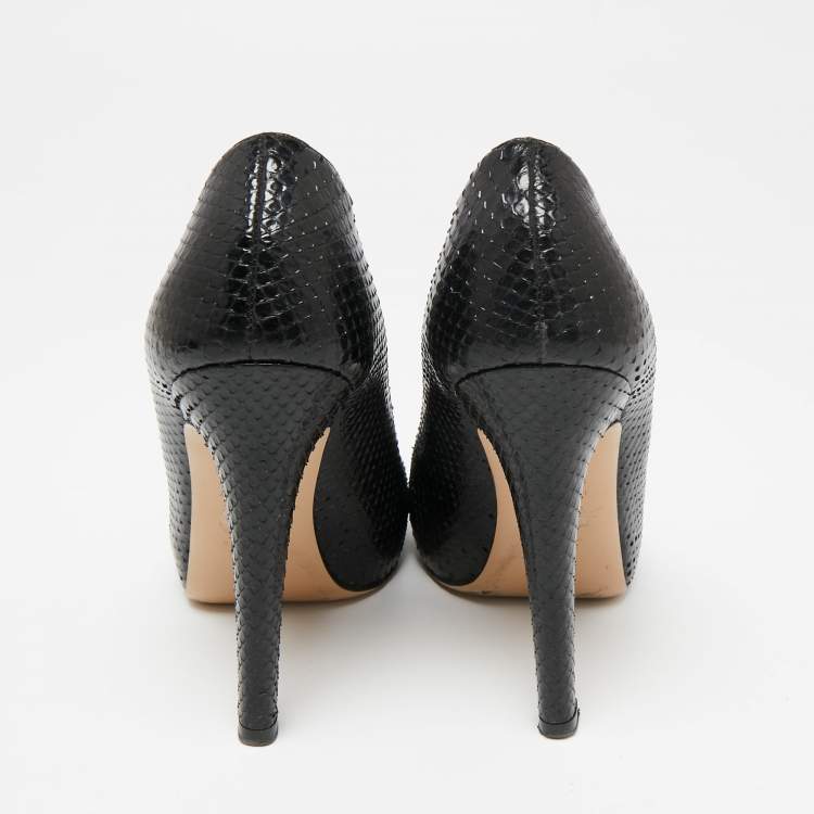 Pre Owned Versace Black Snakeskin Embossed Leather Open Toe Pumps Sze 36.5
