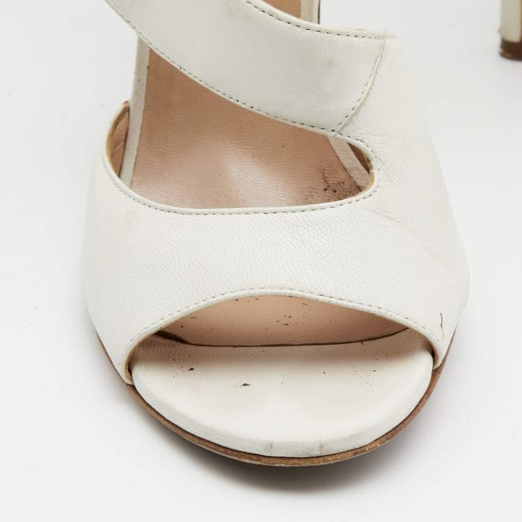 Pre Owned Versace White Leather Cutout Calf Length Sandals 39