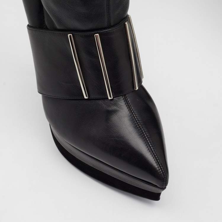 Pre Owned Versace Black Leather Platform Thigh High Boots Size 41