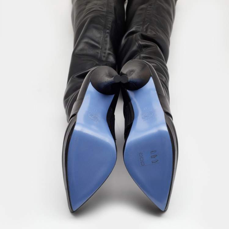 Pre Owned Versace Black Leather Platform Thigh High Boots Size 41