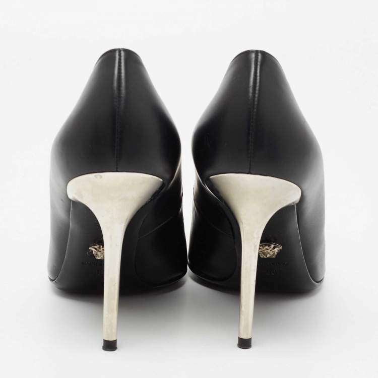 Pre Owned Versace Black Leather Palazzo Pointed Toe Pumps Size 38