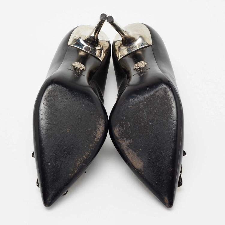 Pre Owned Versace Black Leather Palazzo Pointed Toe Pumps Size 38