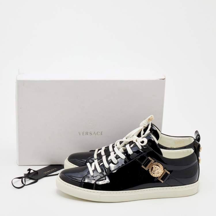 Pre Owned Versace Black Patent Leather Medusa Head Embellished Low Top Sneakers Size 38