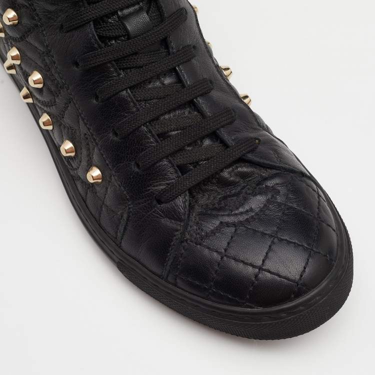 Pre Owned Versace Black Quilted Leather Medusa Studded High Top Sneakers Size 37.5