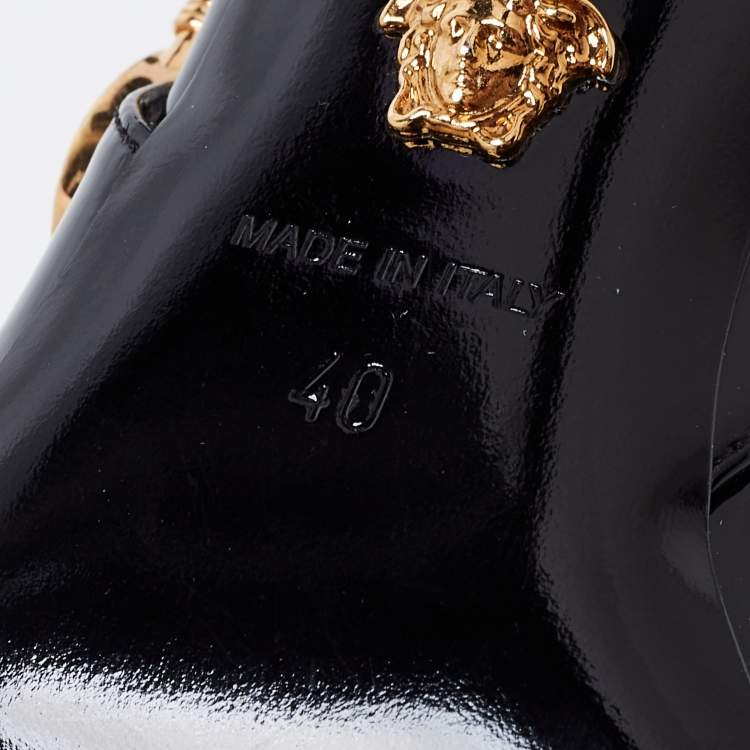 Pre Owned Versace  Black Patent Leather Safety-Pin Ankle Strap Pumps Size 40 