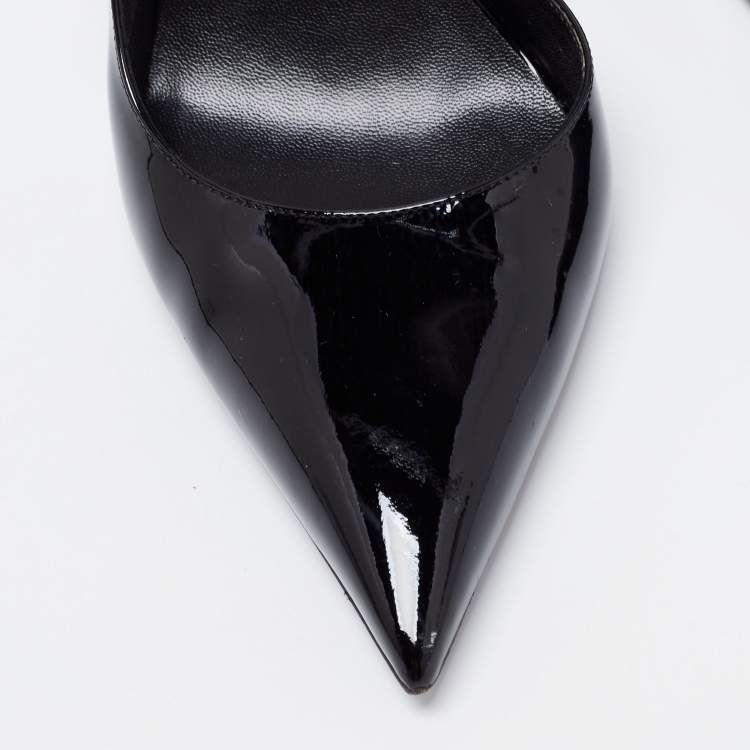 Pre Owned Versace  Black Patent Leather Safety-Pin Ankle Strap Pumps Size 40 