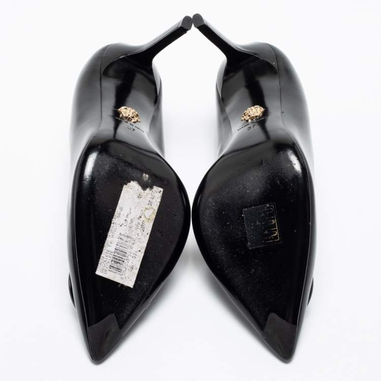 Pre Owned Versace Black Patent Leather Medusa  Pumps Size 37