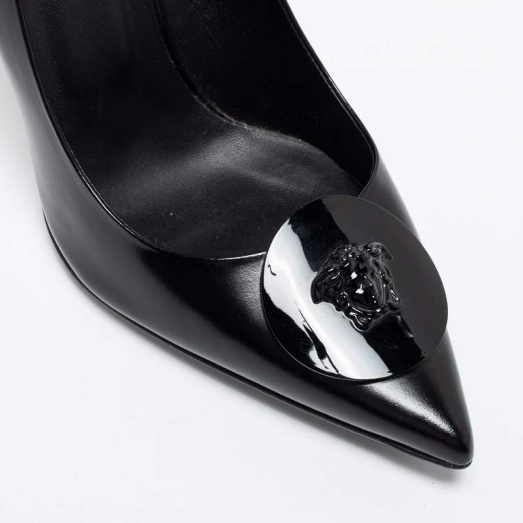 Pre Owned Versace Black Patent Leather Medusa  Pumps Size 37