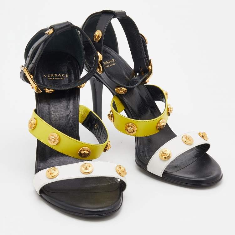 Pre Owned Versace Multicolor Leather Medusa Open Toe Ankle Strap Sandals Size 39