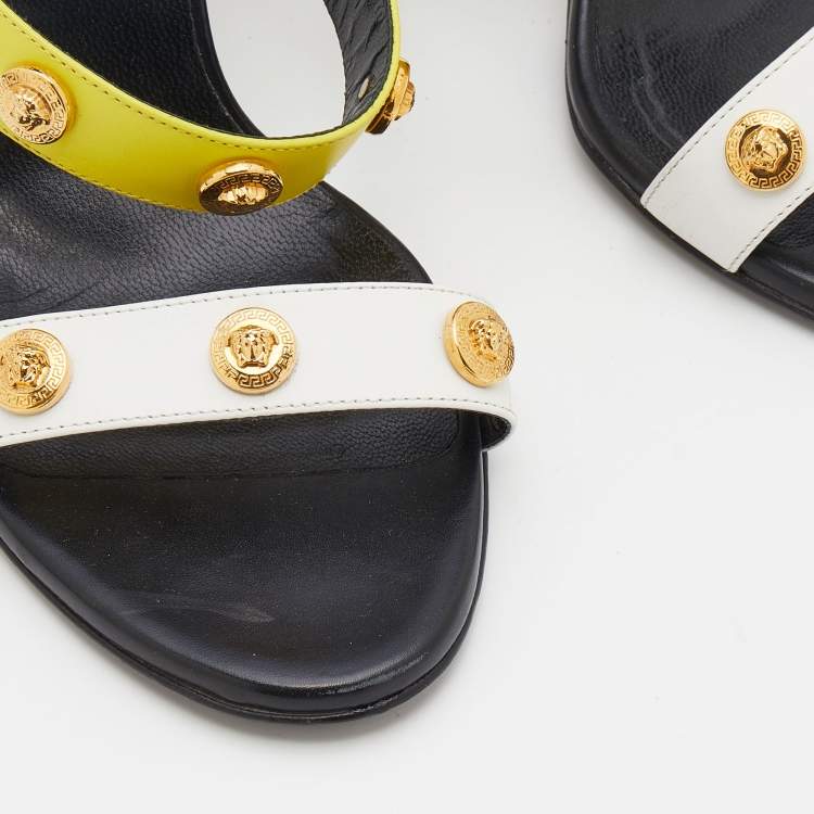 Pre Owned Versace Multicolor Leather Medusa Open Toe Ankle Strap Sandals Size 39