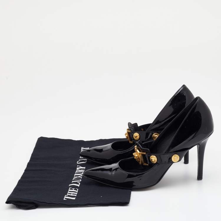 Pre Owned Versace Black Patent Leather Medusa Embellished Mary Jane Pumps Size 36