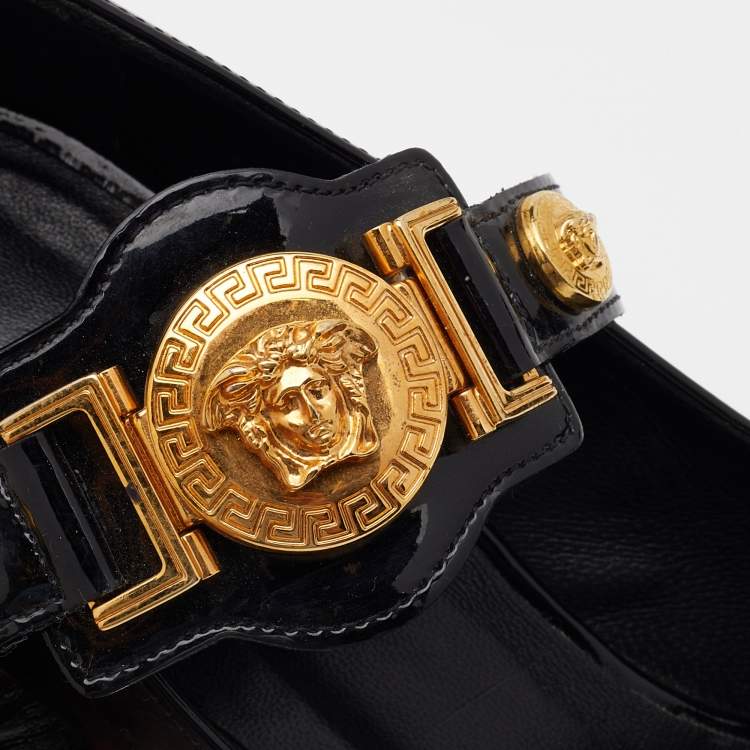 Pre Owned Versace Black Patent Leather Medusa Embellished Mary Jane Pumps Size 36