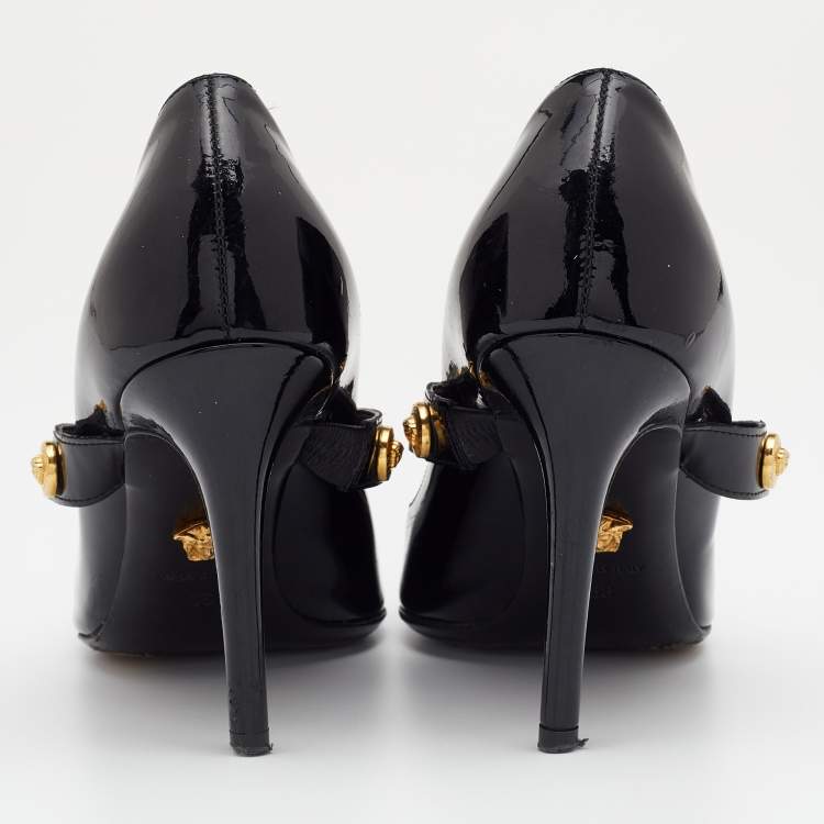 Pre Owned Versace Black Patent Leather Medusa Embellished Mary Jane Pumps Size 36