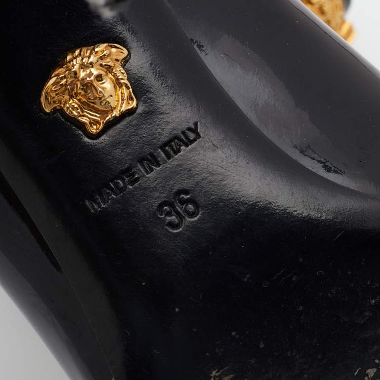Pre Owned Versace Black Patent Leather Medusa Embellished Mary Jane Pumps Size 36