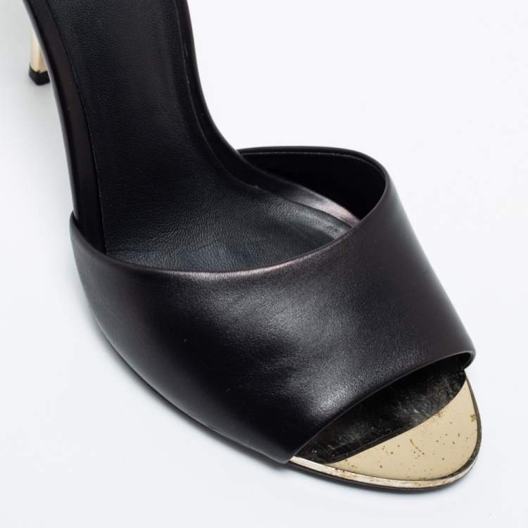 Pre Owned Versace Black Leather Medusa Heel Slide Sandals Size 38
