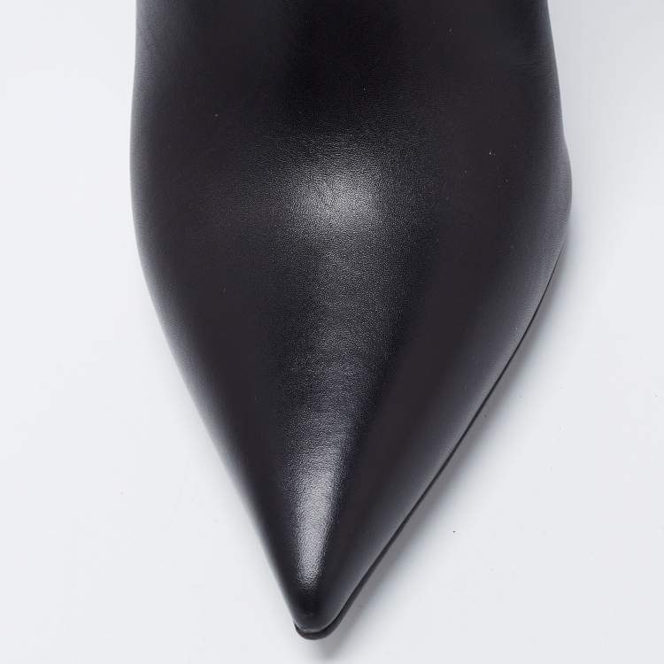 Pre Owned Versace Black Leather Knee Length Boots Size 38