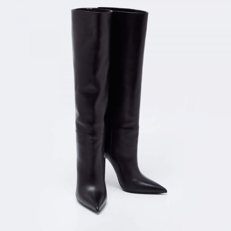 Pre Owned Versace Black Leather Knee Length Boots Size 38