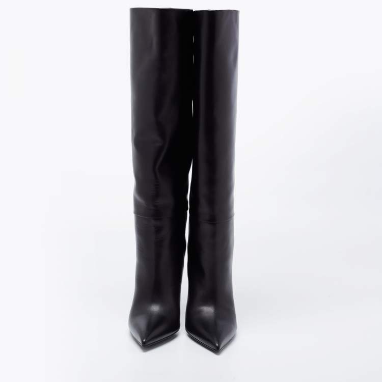 Pre Owned Versace Black Leather Knee Length Boots Size 38