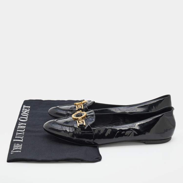 Pre Owned Versace Black Patent Leather Medusa Ballet Flats Size 39
