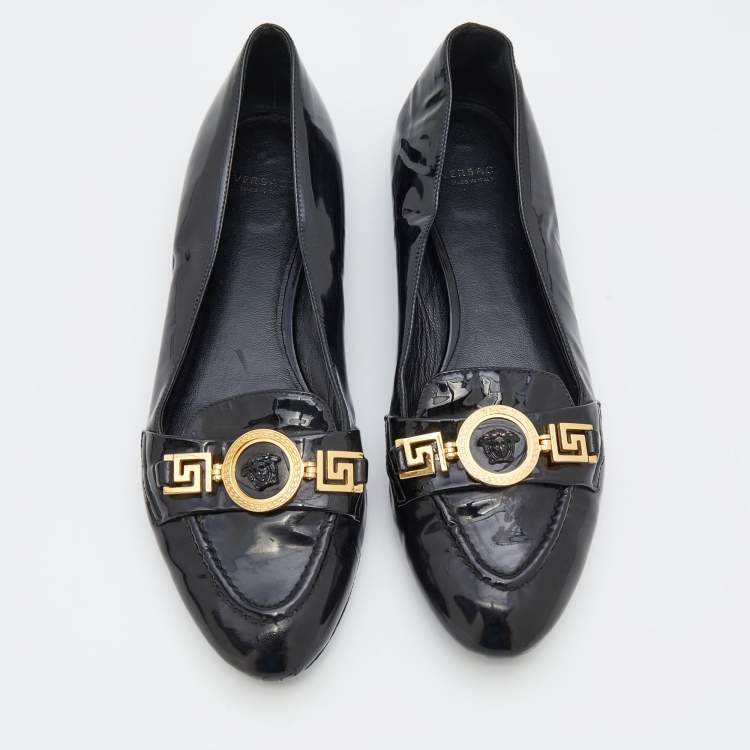 Pre Owned Versace Black Patent Leather Medusa Ballet Flats Size 39