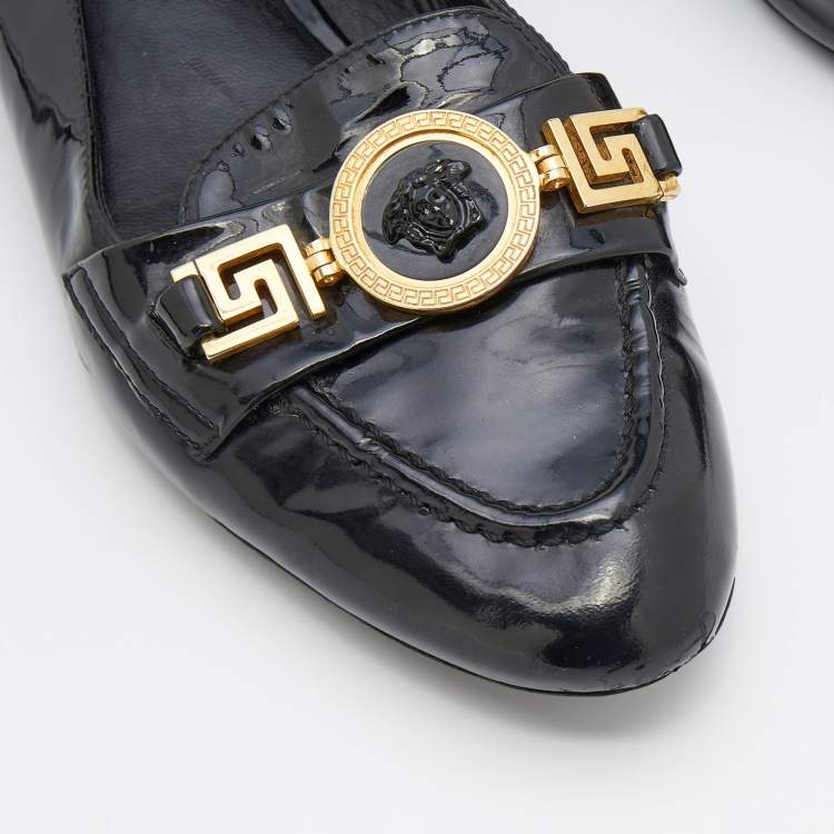 Pre Owned Versace Black Patent Leather Medusa Ballet Flats Size 39