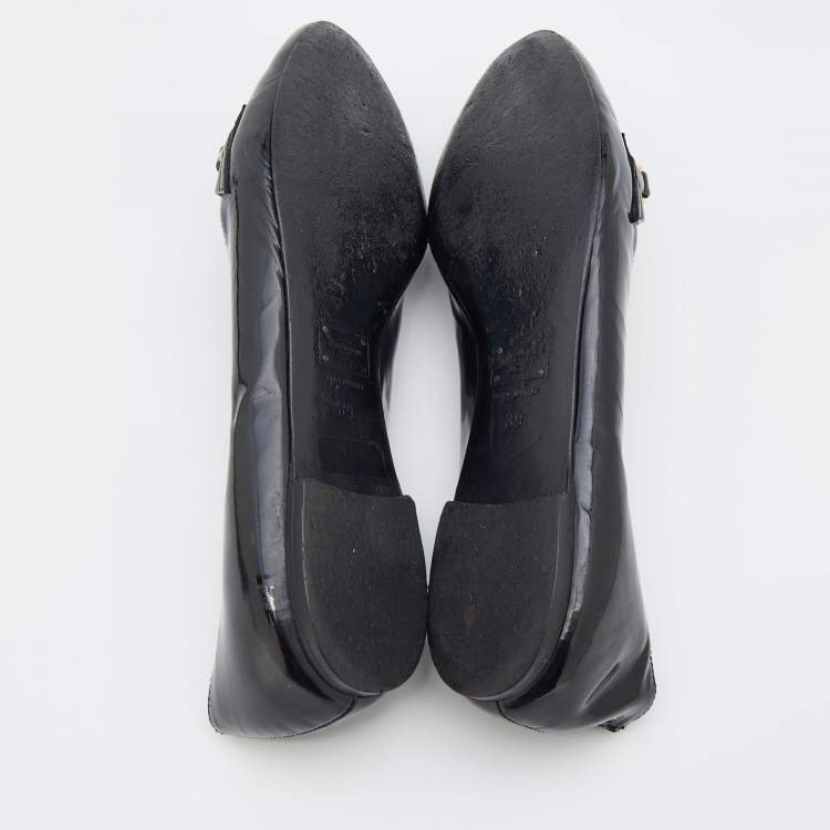 Pre Owned Versace Black Patent Leather Medusa Ballet Flats Size 39