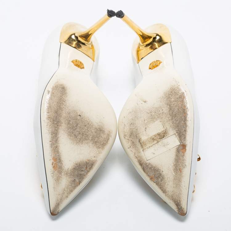 Pre Owned Versace White Leather Palazzo Pointed Toe Pumps Size 40