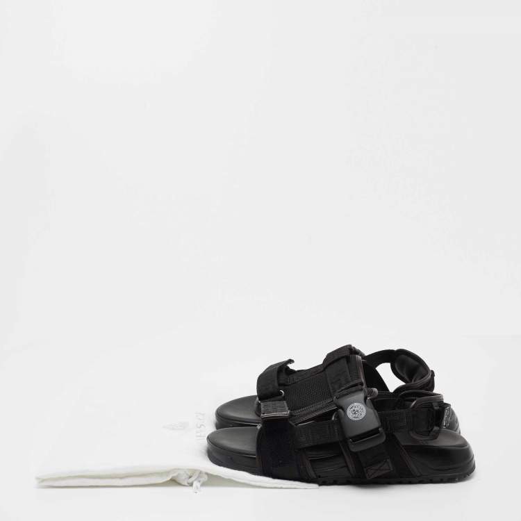 Pre Owned Versace Black Canvas and Leather Slingback  Sandals Size 39