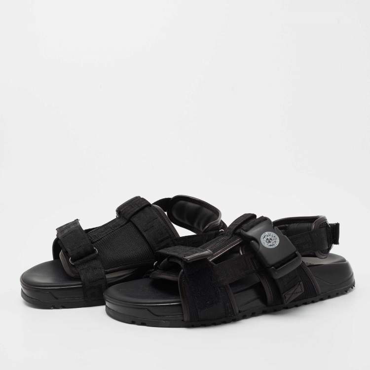 Pre Owned Versace Black Canvas and Leather Slingback  Sandals Size 39