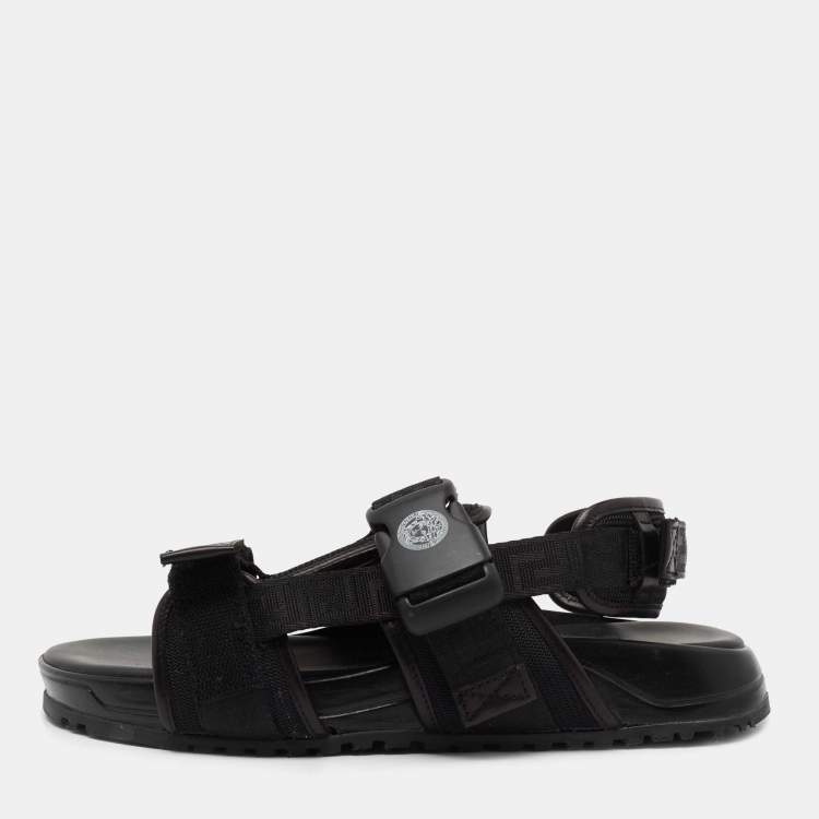 Pre Owned Versace Black Canvas and Leather Slingback  Sandals Size 39