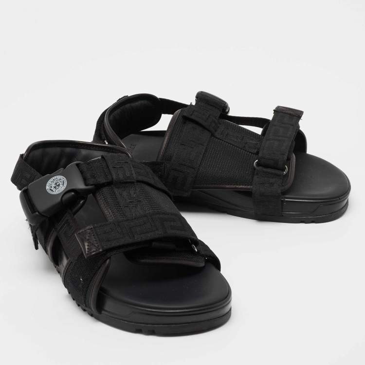 Pre Owned Versace Black Canvas and Leather Slingback  Sandals Size 39