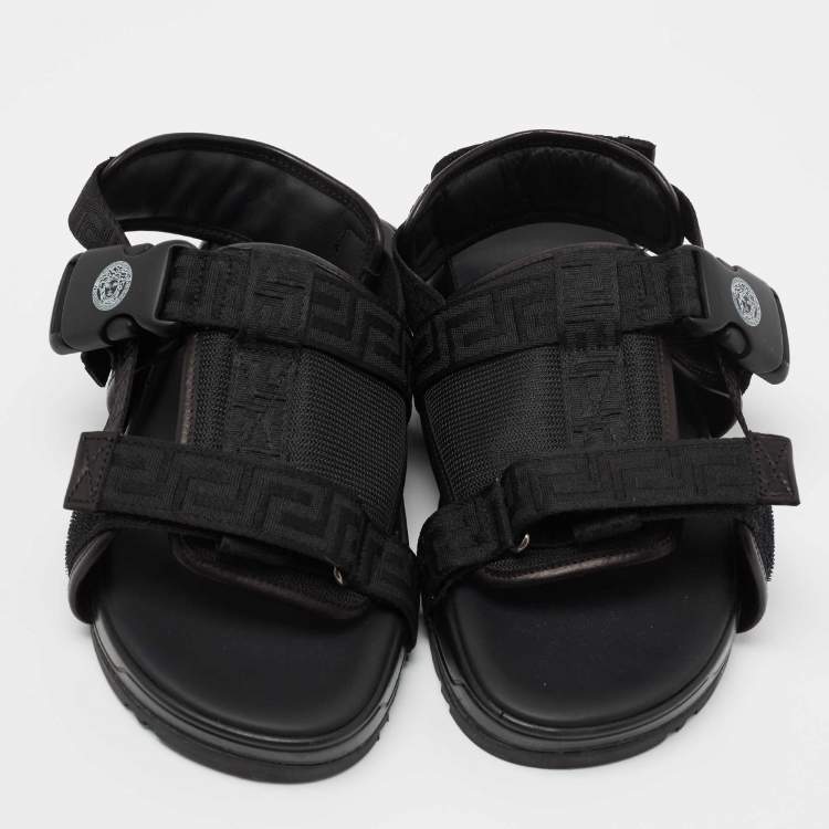 Pre Owned Versace Black Canvas and Leather Slingback  Sandals Size 39
