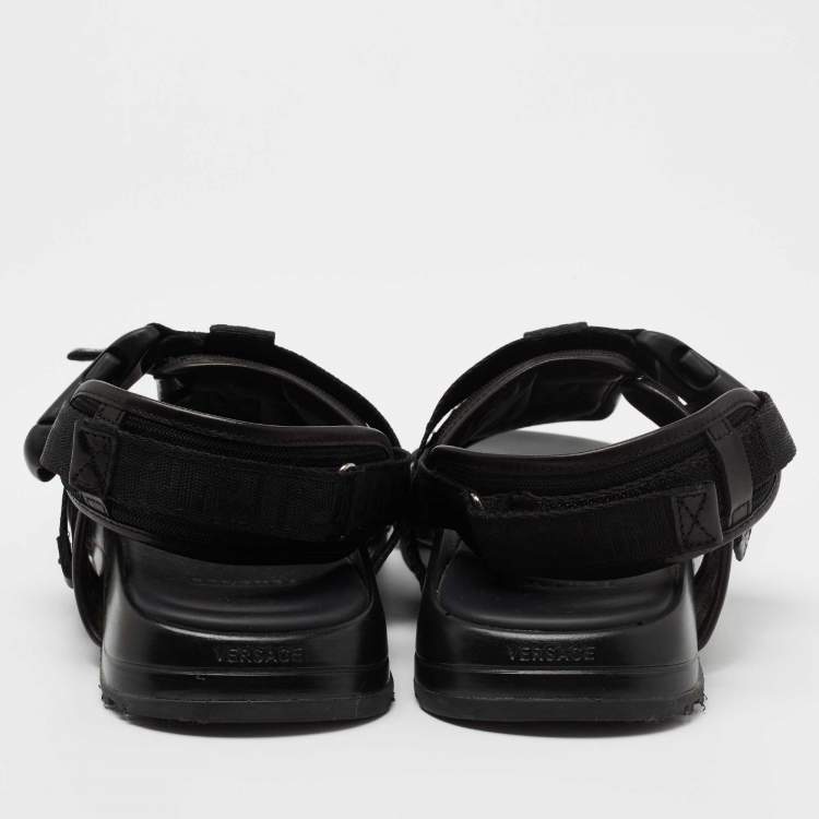 Pre Owned Versace Black Canvas and Leather Slingback  Sandals Size 39