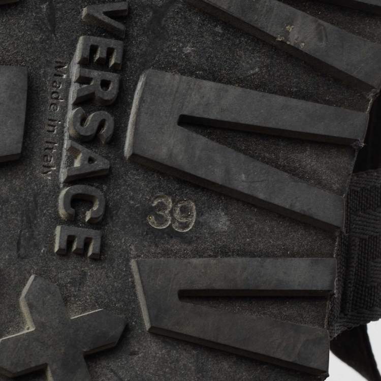 Pre Owned Versace Black Canvas and Leather Slingback  Sandals Size 39