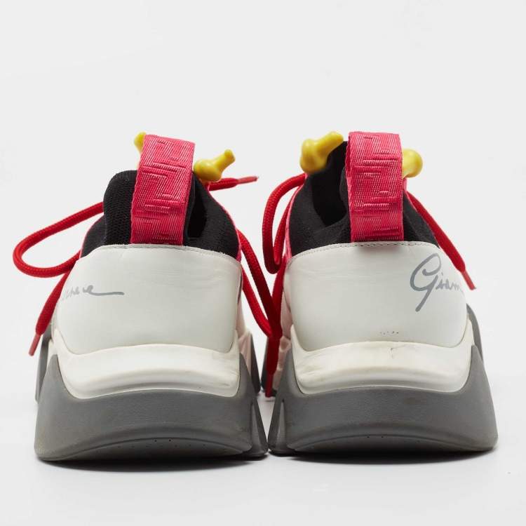 Pre Owned Versace Multicolor Nubuck Leather And Knit Fabric Squalo Low Top Sneakers Size 39.5
