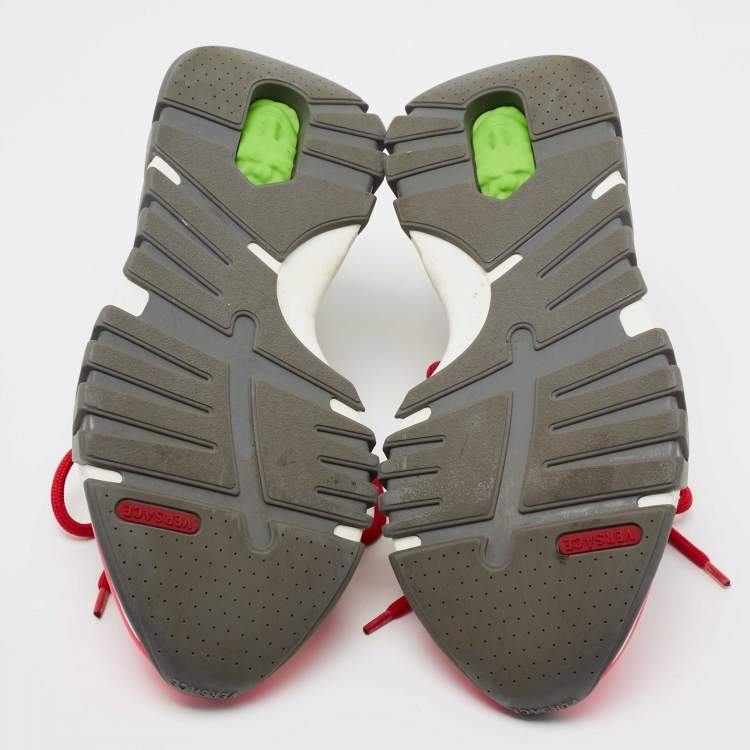 Pre Owned Versace Multicolor Nubuck Leather And Knit Fabric Squalo Low Top Sneakers Size 39.5