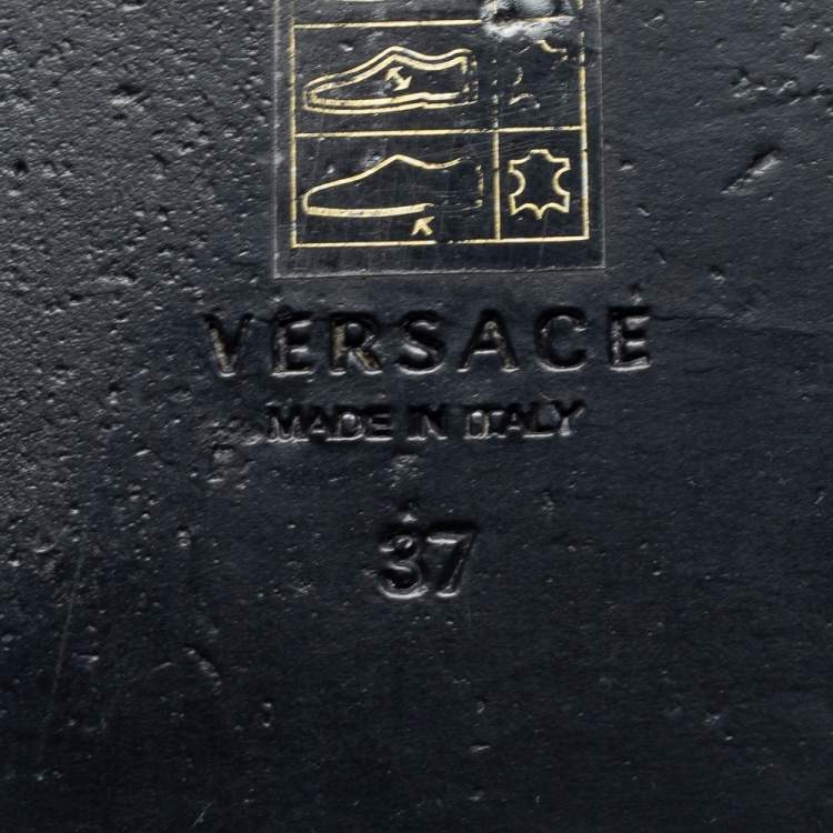 Pre Owned Versace Black Leather Medusa Slip on Espadrille Flats Size 37