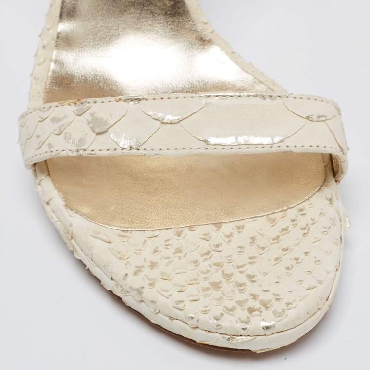 Pre Owned Versace White Python Leather Ankle Strap Sandals Size 39