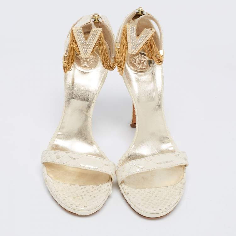 Pre Owned Versace White Python Leather Ankle Strap Sandals Size 39