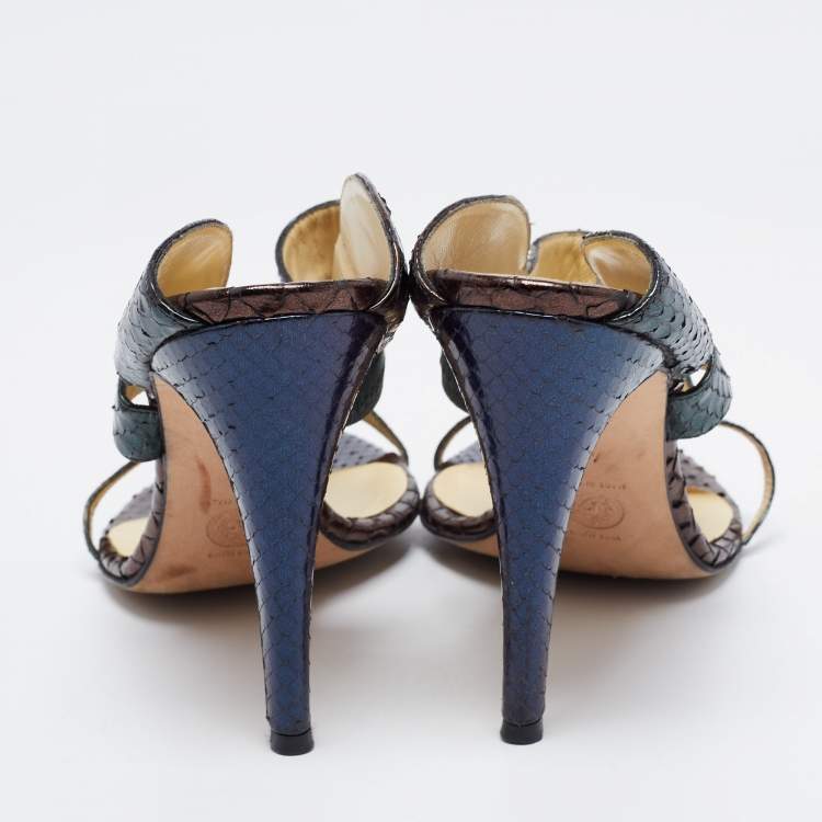 Pre Owned Versace Metallic Tricolor Python Leather Slide Sandals Size 40 