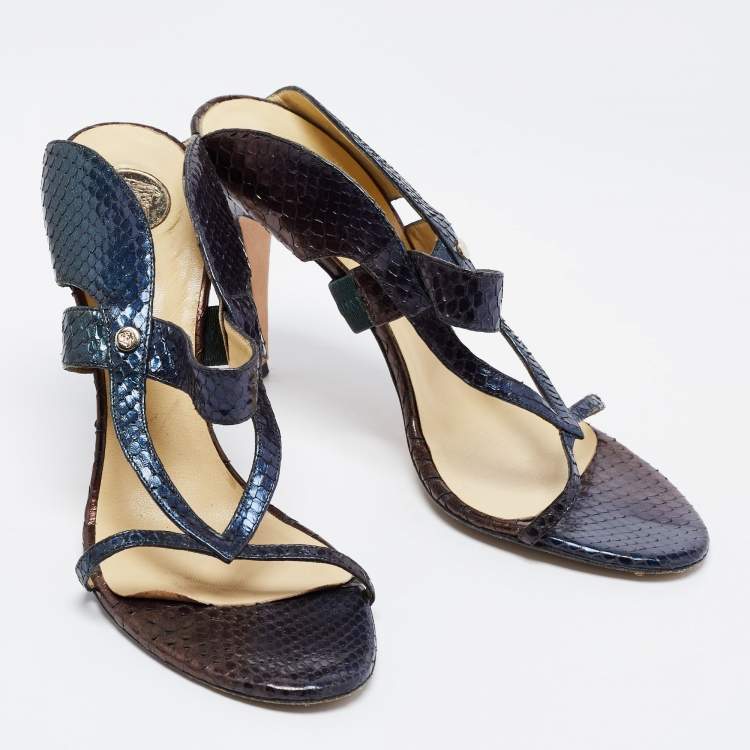 Pre Owned Versace Metallic Tricolor Python Leather Slide Sandals Size 40 