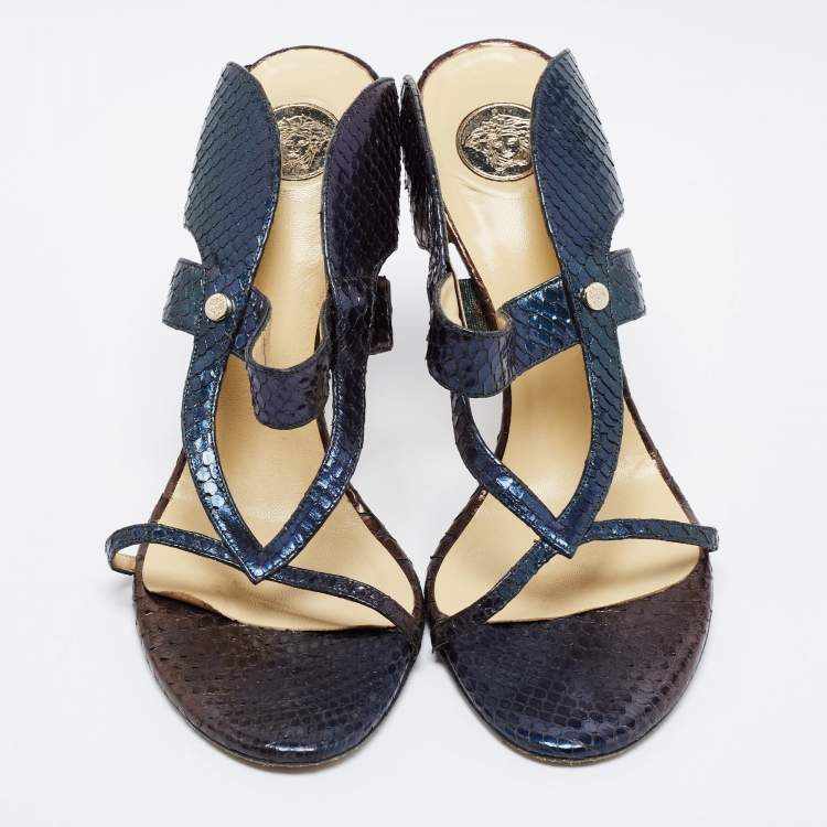 Pre Owned Versace Metallic Tricolor Python Leather Slide Sandals Size 40 
