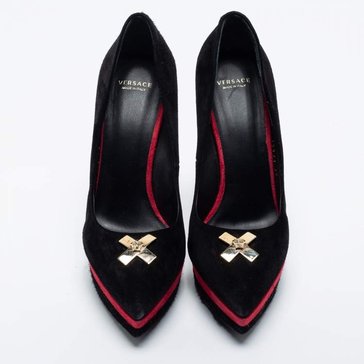 Pre Owned Versace Black Suede Pointed Toe Platform Pumps Size 38