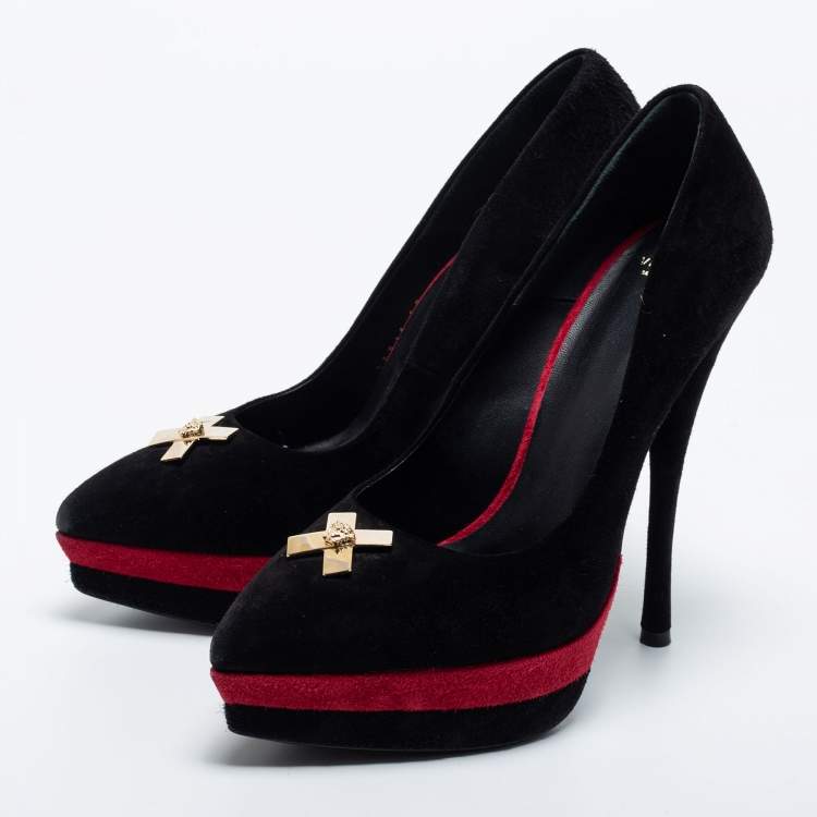 Pre Owned Versace Black Suede Pointed Toe Platform Pumps Size 38