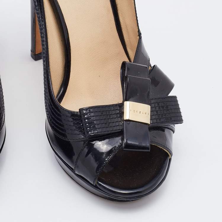 Pre Owned Versace Black Patent Leather Open Toe Platform Pumps SIze 37